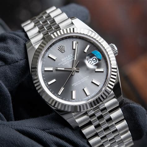 silver rolex date just|Rolex Datejust 41mm silver dial.